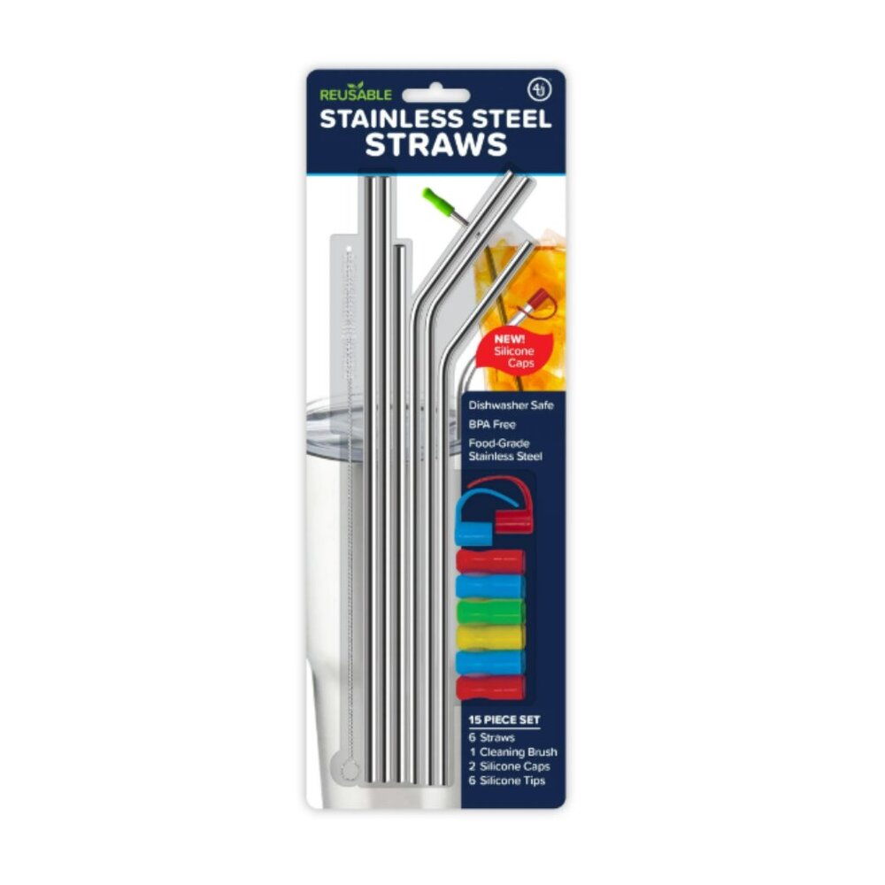 4th Utensil Reusable Bent Stainless Steel Straws and Cleaning Brush‎ | NWT